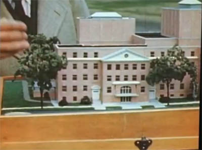 photo of model of proposed Hopkins Center at Dartmouth from 1947 film