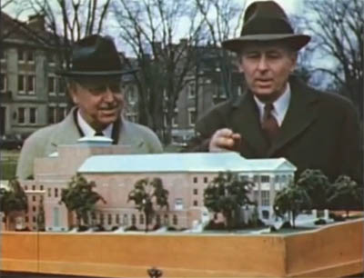 photo of model of proposed Hopkins Center at Dartmouth from 1947 film