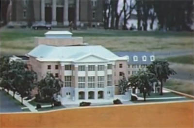 photo of model of proposed Hopkins Center at Dartmouth from 1947 film