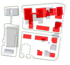 Sargent Block plan layered atop existing conditions